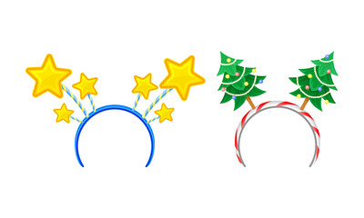 Carnival or party headbands set. Christmas head decor accessory cartoon vector illustration