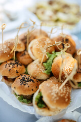 welcome buffet with alcohol and snacks, sandwiches