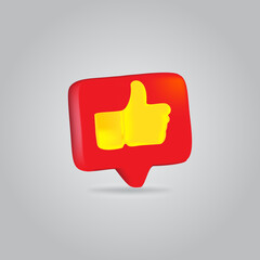 Modern 3d thumb up vector illustration with red color on white transparent background Premium Vector