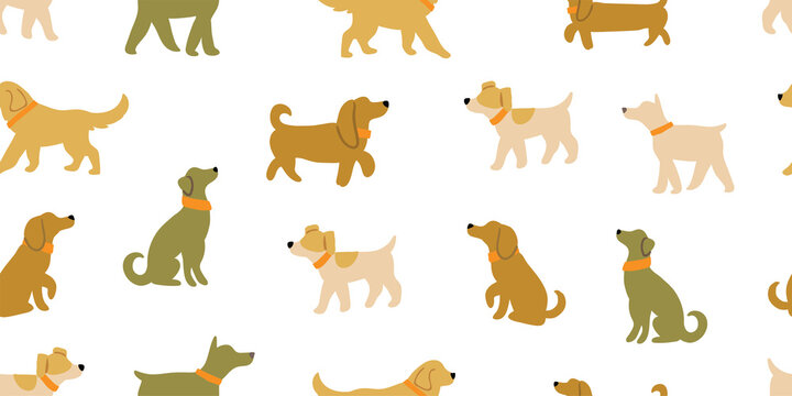 Childish seamless pattern with hand drawn dogs. Trendy scandinavian vector background. Perfect for kids apparel, fabric, textile, nursery decoration, wrapping paper