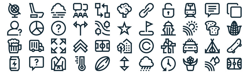 miscellaneous thin line icon set such as pack of simple workflow, split, expand, question, beer, question, chat icons for report, presentation, diagram, web design