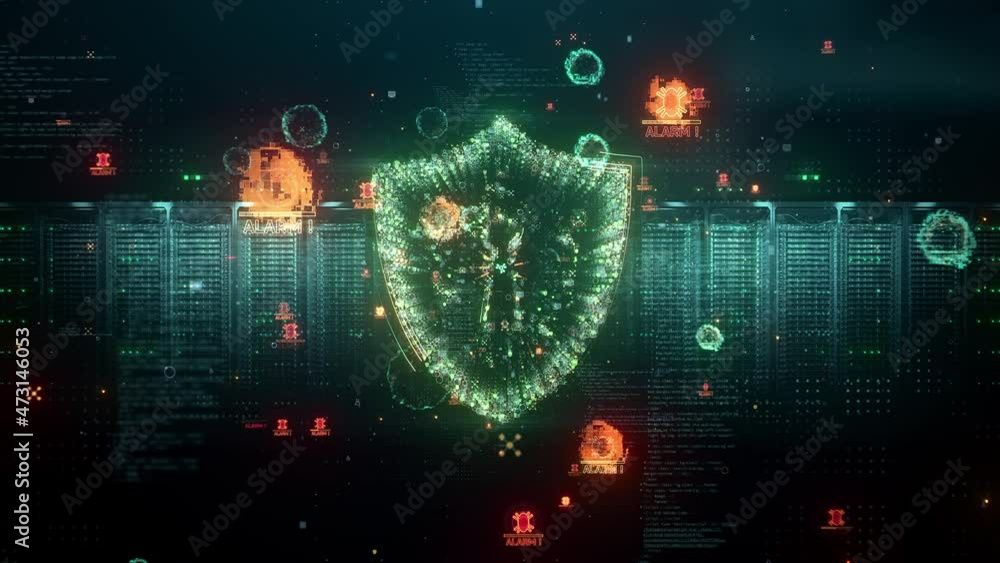 Poster cyber security of digital data network. protection from hacker attacks on a seamless loop. 3d animat