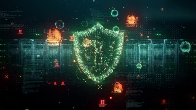 Cyber security of digital data network. Protection from hacker attacks on a seamless loop. 3d animation concept