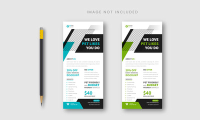 Pet care business rack card design or dl flyer vector templates 