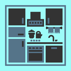 Kitchen furniture icon. Vector color illustration.