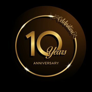 10th anniversary logo. Golden anniversary celebration emblem design for booklet, leaflet, magazine, brochure poster, web, invitation or greeting card. Rings vector illustrations. EPS 10