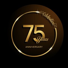 75th anniversary logo. Golden anniversary celebration emblem design for booklet, leaflet, magazine, brochure poster, web, invitation or greeting card. Rings vector illustrations. EPS 10