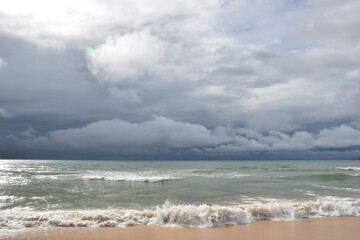 Dramatic cloudscape before thunderstorm at the beach on Phuket island, Thailand