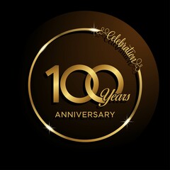 100th anniversary logo. Golden anniversary celebration emblem design for booklet, leaflet, magazine, brochure poster, web, invitation or greeting card. Rings vector illustrations. EPS 10
