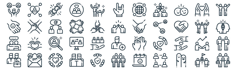 friendship thin line icon set such as pack of simple happiness, together, find my friend, mailing, friendship, conversation, respect icons for report, presentation, diagram, web design - obrazy, fototapety, plakaty