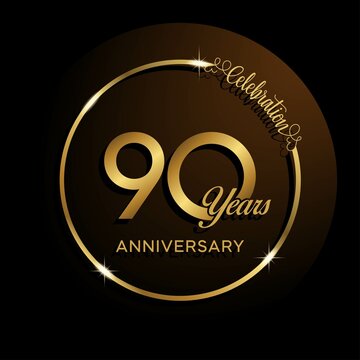 90th anniversary logo. Golden anniversary celebration emblem design for booklet, leaflet, magazine, brochure poster, web, invitation or greeting card. Rings vector illustrations. EPS 10