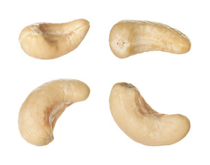 Set with tasty cashew nuts on white background