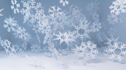 Fototapeta na wymiar Beautiful Falling snow flakes on a white backround