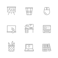 Set line icons of workspace isolated on white