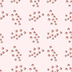 Seamless pattern with hand drawing lily of the valley on light pink background. Vector floral template in doodle style. Gentle summer botanical texture.