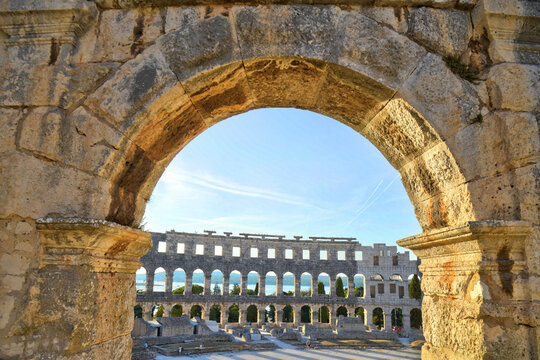 Dettaglio dell'arena di Pola, Istria, Croazia