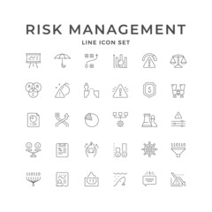 Set line icons of risk management isolated on white