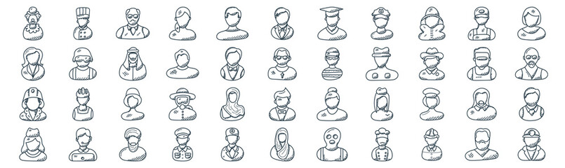 professions thin line icon set such as pack of simple accountant, employer, actress, phone operator, fireman, arab man, delivery boy icons for report, presentation, diagram, web design