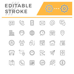 Set line icons of contact us isolated on white