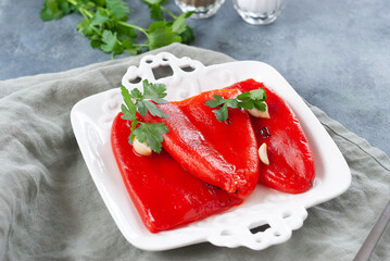 Baked pickled red peppers. Turkish food