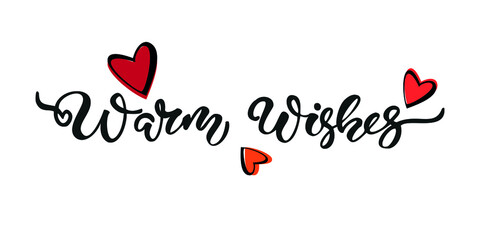 Warm wishes lettering. Vector Illustration. Lettering Christmas design  for Holiday Greeting Gift Poster card. Typography design for banner.  Christmas tags set with typography and colorful icon