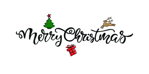 Merry Christmas lettering. Vector Illustration. Isolated calligraphic text Merry Christmas and Happy New Year for Holiday Greeting Gift Poster card. Typography design for banner.