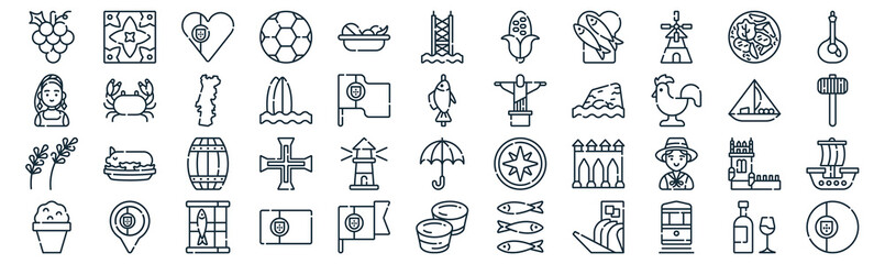 portugal thin line icon set such as pack of simple food, surf, barrel, placeholder, lavender, portugal, portuguese icons for report, presentation, diagram, web design