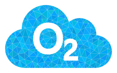 Low-poly oxygen gas icon illustration is combined from randomized filled triangles. Triangulated oxygen gas polygonal icon vector illustration. Oxygen Gas icon is filled with triangles.