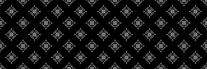 Background pattern in Indian style with ornaments on a black background. Seamless pattern for wallpaper design, texture. Vector image