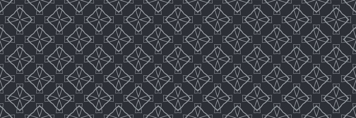 Trendy background pattern with gray geometric ornament on a black background. Vector graphics