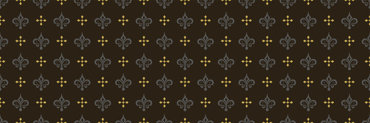 Seamless pattern with classic decorative ornaments in vintage style on a black background. Vector image
