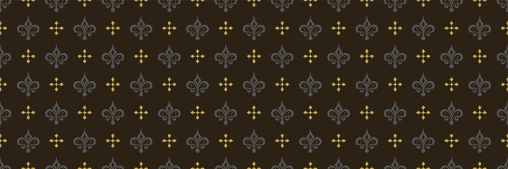 Seamless pattern with classic decorative ornaments in vintage style on a black background. Vector image