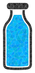 Low-poly milk bottle icon image is designed of random filled triangles. Triangle milk bottle polygonal 2d vector illustration. Milk Bottle icon is filled with triangles.