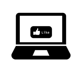 Bouton like sur un écran d'ordinateur portable, icône 