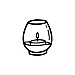 Burning candle in candlestick. Hand-drawn vector illustration in doodle style