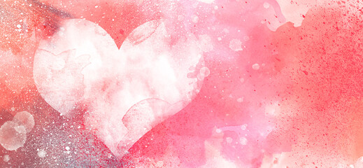 Romantic heart artistic watercolor background - unique background design with stains and drips of paint - 473150271