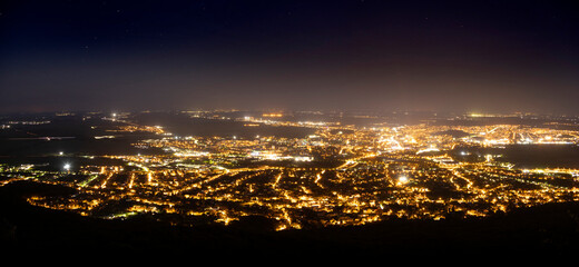 Nitra city at night, aerial view