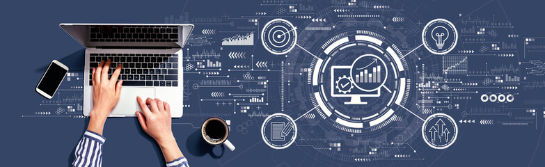 Marketing Strategy concept with person using a laptop computer