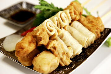 Delicious winter healthy snack fish cake skewers
