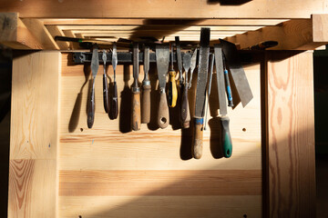 Tools organized in workshop