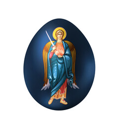 Archangel Uriel. Ester egg in Byzantine style. Religious illustration on white background