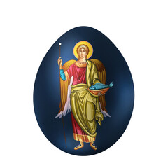 Raphael archangel. Ester egg in Byzantine style. Religious illustration on white background