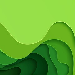 Fototapeta premium Abstract green background in paper cut style. 3d layout wallpaper cut out from cardboard. Modern template with abstract curve shapes. Vector environmental card with papercut waves for business poster.