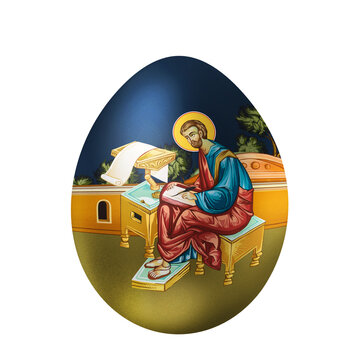 Luke the Evangelist physician. Ester egg in Byzantine style. Religious illustration on white background © Julia