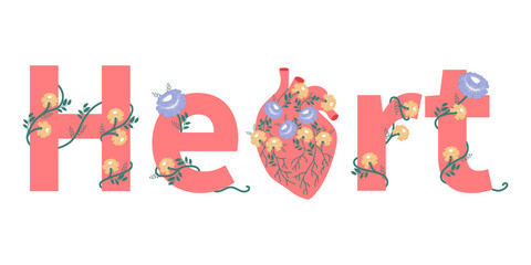 Word Heart with flowers