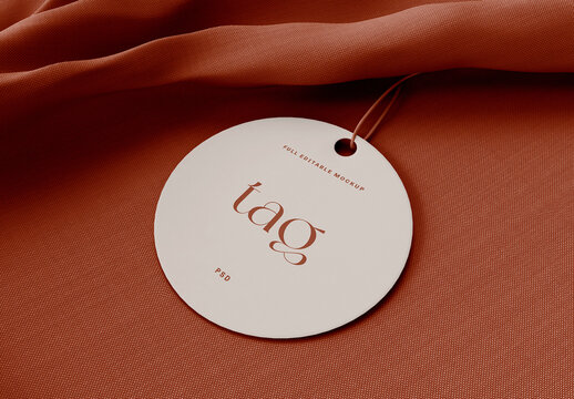 3D Rounded Label Tags Mockup on Fabric