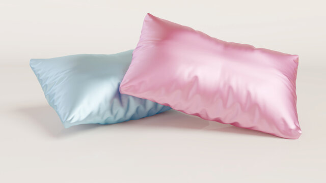 3D Rendering Of A Blue And A Red Silk Pillow