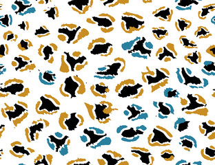 Obraz na płótnie Canvas Full seamless leopard cheetah animal skin pattern. Ornamental Yellow Blue Design for women textile fabric printing. Suitable for trendy fashion use.