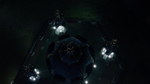 Andreevsky church. Ukrainian Autocephalous Orthodox Church. Drone video. Night. Kyiv, Ukraine.