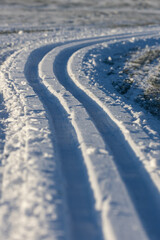 Cross country ski tracks in the snow